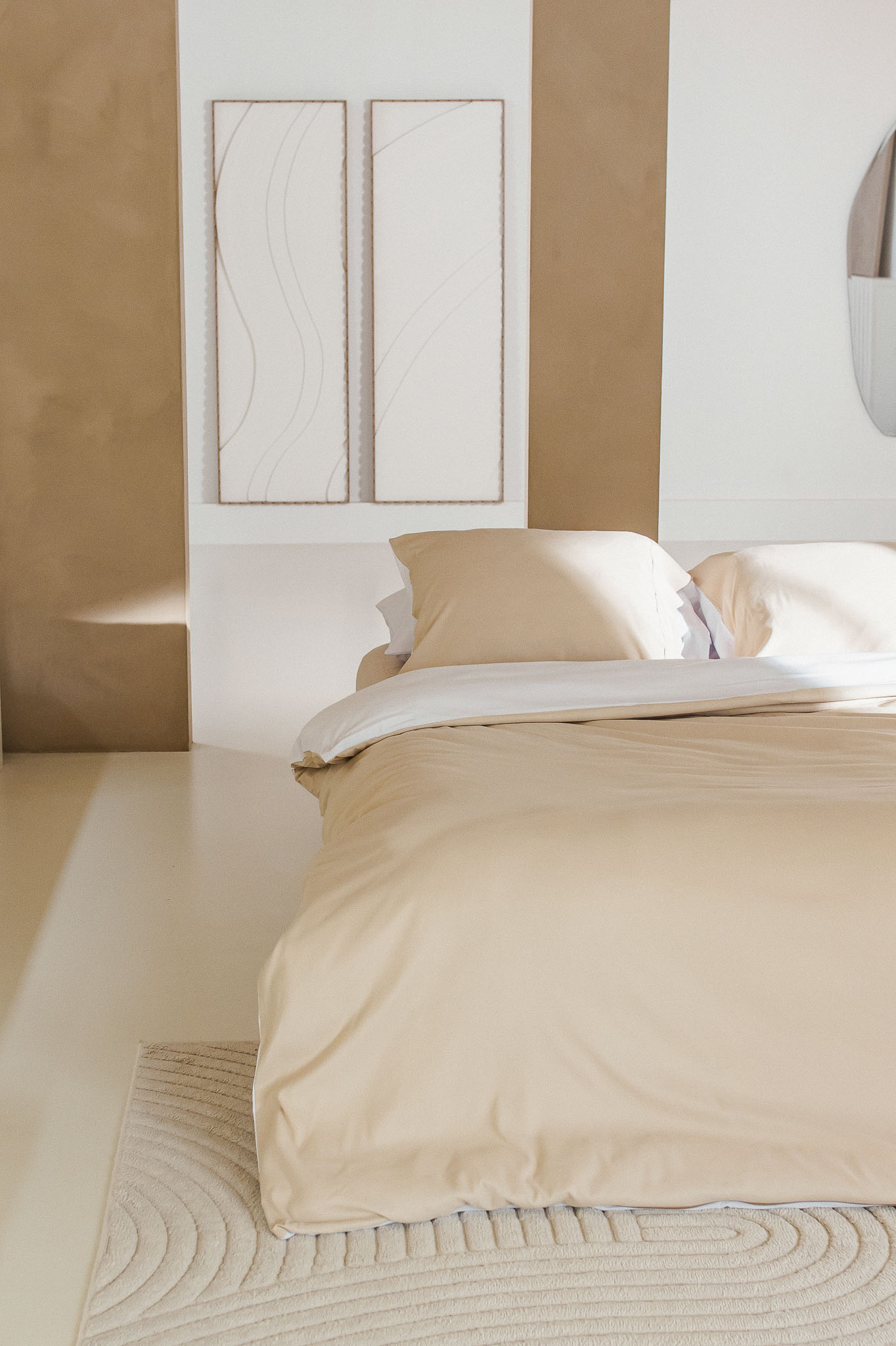 Néarr dekbedovertrek beige wit 100% Egyptisch katoen 400TC